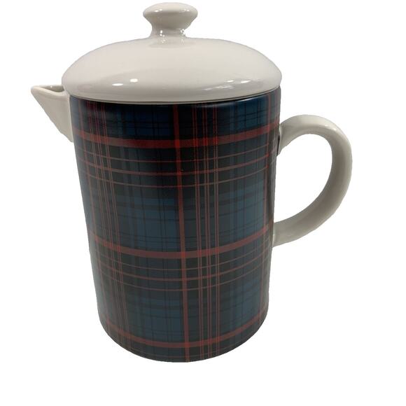 Hearth & Hand Magnolia Other - Hearth & Hand Magnolia Teapot Green Red Plaid Coffee Server Stoneware Home Decor